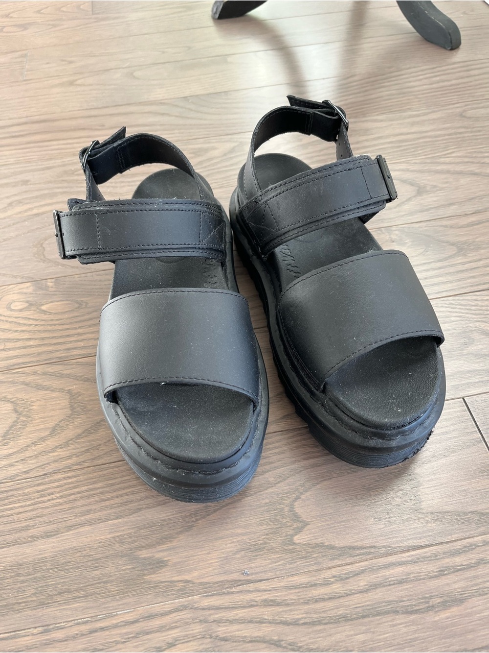 Dr. Martens Black Platform Velcro Strap Sandals